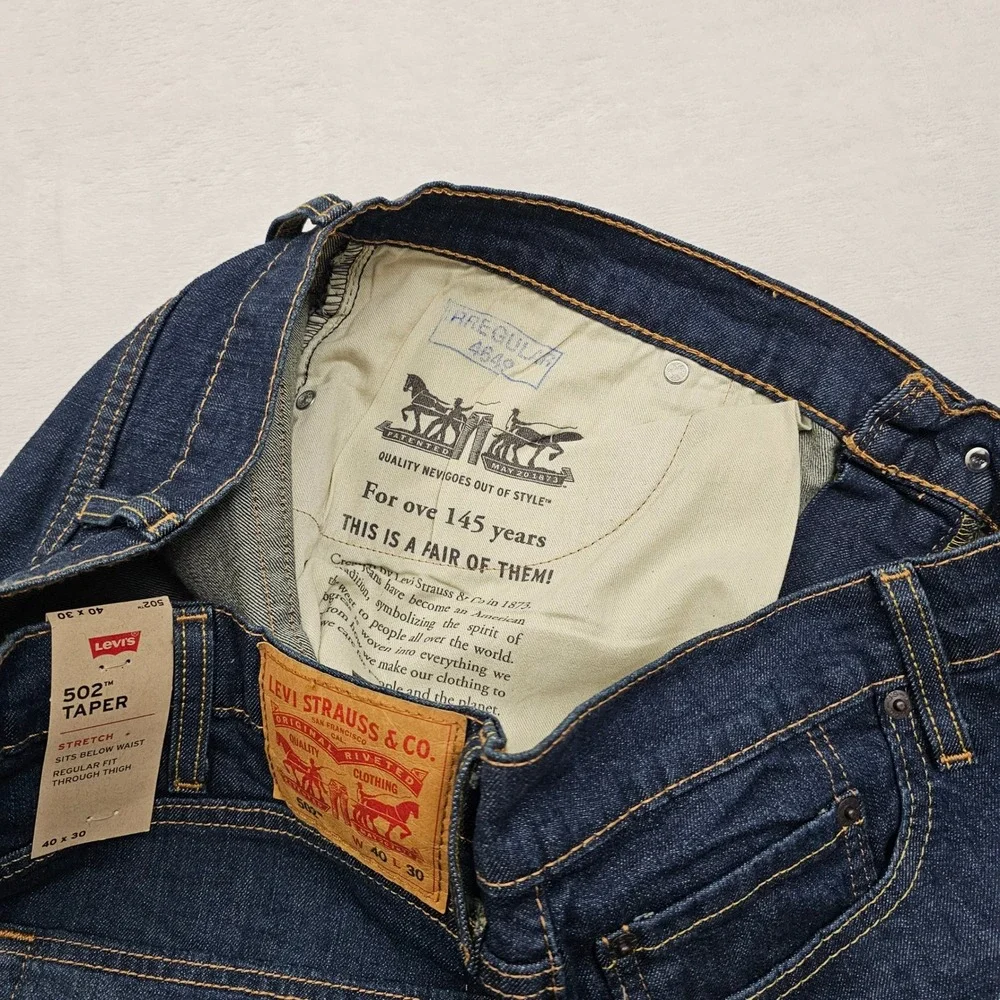 NEW Levi's 502 Taper Jeans Mens 40x29 Dark Blue Stretch Regular Fit Denim Casual